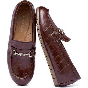 Women's Burgundy Faux Leather Arch Support Casual Slip on Comfort Penny Loafers